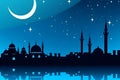 Ramadan Kareem background.Crescent moon at a top of a mosque. Neural network AI generated Royalty Free Stock Photo