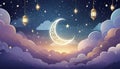 Ramadan Kareem background with crescent, stars and glowing clouds Royalty Free Stock Photo