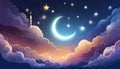 Ramadan Kareem background with crescent, stars and glowing clouds Royalty Free Stock Photo