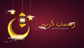 Ramadan Kareem background with 3d realistic crescent moon, lantern lamp, star and cloud in golden and red color, for banner, Royalty Free Stock Photo