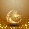 Ramadan kareem background with glowing hanging lantern and moon. Greeting card background with 3D style Royalty Free Stock Photo