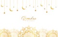 Ramadan kareem background with gold mandala, moon, and stars on white. Vector illustration for Islamic holy month celebrations. Royalty Free Stock Photo