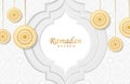 Ramadan kareem background with gold mandala and white paper cut ornament Vector illustration for Islamic holy month celebrations Royalty Free Stock Photo