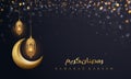 Ramadan kareem background with hanging golden lanterns and golden crescent moon. Islamic backgrounds for posters, banners, Royalty Free Stock Photo