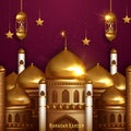 Ramadan kareem background, illustration with arabic lanterns and golden ornate crescent. Vector Illustration Royalty Free Stock Photo