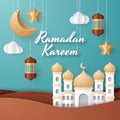 Ramadan kareem background illustration. Paper cut. Royalty Free Stock Photo