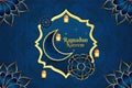 Ramadan Kareem background Islamic style blue and gold color with flower ornament Royalty Free Stock Photo
