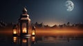Ramadan Kareem background with lanterns and full moon