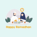 Ramadan Kareem Background With Moslem Couple Share their Iftar