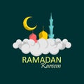 Ramadan kareem background with mosque and clouds