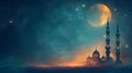 Ramadan Kareem background with mosque and full moon, Ramadan Kareem background