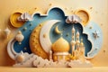 Ramadan Kareem background with mosque, moon and clouds Royalty Free Stock Photo