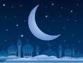 Ramadan kareem background with mosque and moon on night sky. Vector Illustration Royalty Free Stock Photo