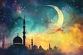 Ramadan Kareem background. Mosque silhouette background, Islamic design greeting card