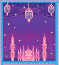 Ramadan Kareem background with mosque silhouettes