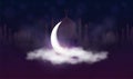 Ramadan Kareem background. Muslim feast of the holy month. Beautiful crescent and mosque silhouette in clouds