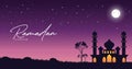 Ramadan Kareem background night sky. Mosque and moon. Royalty Free Stock Photo