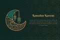 Ramadan kareem background with ornamental crescent moon design in green pattern background design