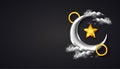 Ramadan Kareem Background with realistic crescent moon, star, and ring with golden silver color. Perfect for banner, greeting