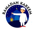Ramadan kareem background with young muslim holding a lantern