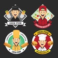 Chef with junkfood mascot badge set collection