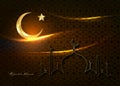 Ramadan Kareem 2021 banner black night Sky background vector design illustration. Gold Muslim Mosque skyline, golden half moon Royalty Free Stock Photo