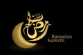 Ramadan kareem banner design with gold colors calligraphy and moon  illustration for muslim community Royalty Free Stock Photo