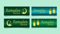 Ramadan kareem.Banner design with pictures of mosques, half moon and lanterns. Royalty Free Stock Photo