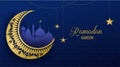 Ramadan kareem banner, greeting card . Islamic lantern and moon background. Vector illustration