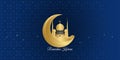 Ramadan kareem banner greeting card template design. Vector illustration in blue gold gradient background with moon, cloud, star,