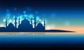 Ramadan Kareem banner or poster design with view of Mosque. Royalty Free Stock Photo