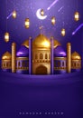 Ramadan Kareem beautiful greeting card with arabic calligraphy which means Ramadan kareem. islamic background with mosques Royalty Free Stock Photo