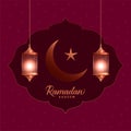 Ramadan kareem beautiful greeting card with hanging lanterns Royalty Free Stock Photo