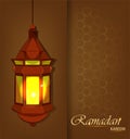 Ramadan Kareem beautiful greeting card with traditional Arabic lantern on brown background. Royalty Free Stock Photo