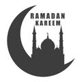 Ramadan kareem black icon silhouette mosque on crescent moon isolated