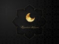 Ramadan Kareem of black luxury poster or invitation design with gold mandala islamic ornaments symbols, 3D golden crescent moon