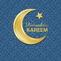 Ramadan Kareem.Blue pattern background,Gold Moon