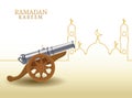 Ramadan kareem with canon and mosque shape