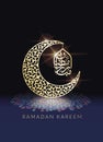 Ramadan Kareem Islamic design greeting card background for wallpaper design with moon and calligraphy