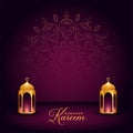 Ramadan kareem celebration card with realistic islamic lanterns