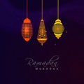 Ramadan Kareem celebration with colorful arabic lamps.