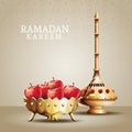 Ramadan kareem celebration with golden chalice and apples