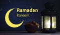 Ramadan Kareem celebration with lanterns and Dried date palm fruits ramazan food