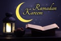 Ramadan Kareem celebration with lanterns and Dried date palm fruits ramazan food Royalty Free Stock Photo