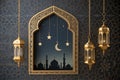 Ramadan Kareem concept with gold 3D frame and lanterns Royalty Free Stock Photo