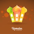 Ramadan Kareem Concept With Glossy Mosque Buildings On Brown Bokeh