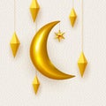 Ramadan Kareem concept horizontal banner with islamic geometric patterns. Traditional golden lanterns, arabesques, moon Royalty Free Stock Photo