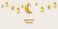 Ramadan Kareem concept horizontal banner with islamic geometric patterns. Traditional golden lanterns, arabesques, moon Royalty Free Stock Photo