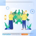 Ramadan Kareem concept, islamic greeting card for happy fasting and ied Mubarak with lantern, mosque, suitable for web landing pag Royalty Free Stock Photo