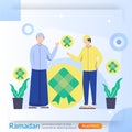 Ramadan Kareem concept, islamic greeting card for happy fasting and ied Mubarak with lantern, mosque, suitable for web landing pag Royalty Free Stock Photo